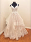 A-line Spaghetti Strap Sweep Train Organza Appliqued Beaded Wedding Dresses SWD013