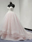 A-line Sweetheart Chapel Train Organza Lace Beaded Wedding Dresses SWD026