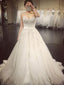 A-line Sweetheart Chapel Train Tulle Beaded Wedding Dresses SWD028