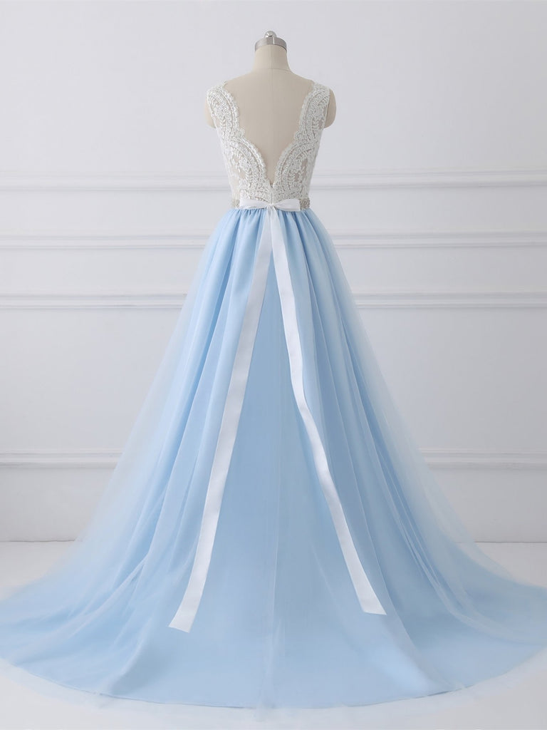 BohoProm Wedding Dresses A-line Sweetheart Chapel Train Tulle Lace Beaded Wedding Dresses SWD018