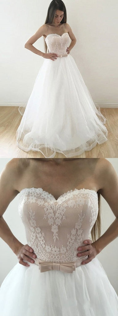 BohoProm Wedding Dresses A-line Sweetheart Sweep Train Organza Lace Wedding Dresses SWD031