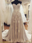 A-line Sweetheart Sweep Train Tulle Lace Beaded Wedding Dresses SWD014