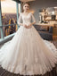 A-line V-neck Cathedral Train Tulle Appliqued Long Wedding Dresses SWD044