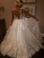 A-line V-neck Floor-Length Tulle Wedding Dresses With Sequins HX0066
