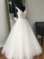 A-line V-Neck Floor-Lentgh Tulle Beaded Wedding Dresses 2834