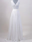 A-line V-neck Sweep Train Chiffon Lace Beaded Wedding Dresses ABC00012