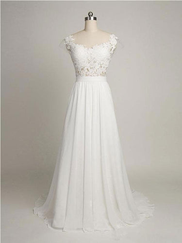 BohoProm Wedding Dresses A-line V-neck Sweep Train Chiffon Lace Ivory Wedding Dresses ABC00011