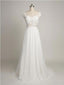 A-line V-neck Sweep Train Chiffon Lace Ivory Wedding Dresses ABC00011