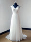 A-line V-neck Sweep Train Chiffon Lace Simple Wedding Dresses ABC00014
