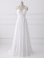 A-line V-neck Sweep Train Chiffon Lace Wedding Dresses With Bows SWD035