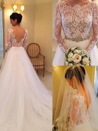 BohoProm Wedding Dresses Alluring Tulle & Lace Scoop Neckline A-line Wedding Dresses With Beadings WD047