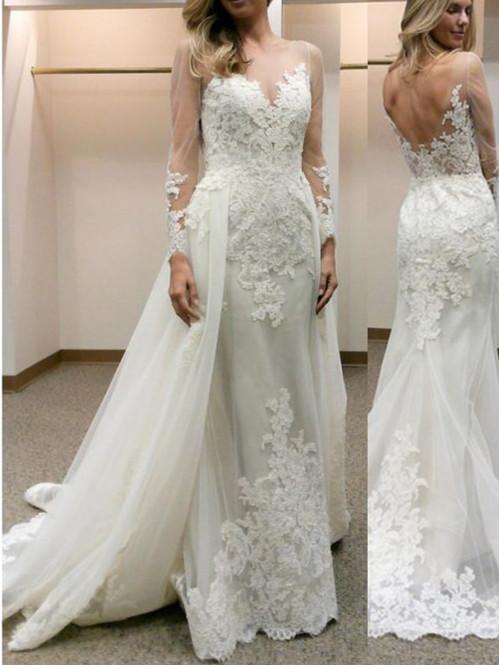 BohoProm Wedding Dresses Alluring Tulle Scoop Neckline Long Sleeves Sheath Wedding Dresses WD138
