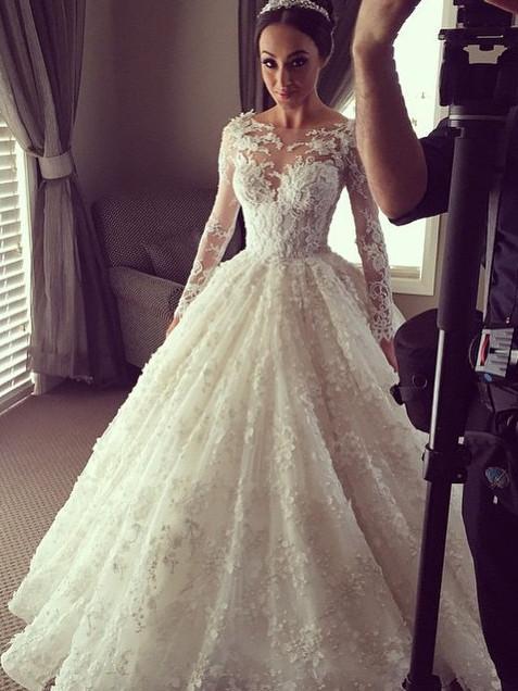 BohoProm Wedding Dresses Attractive Tulle Bateau Neckline Ball Gown Wedding Dresses With Appliques WD013