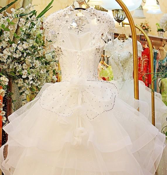 BohoProm Wedding Dresses Ball-Gown Illusion Chapel Train Organza Rhine Stone Crystal Wedding Dresses ASD2627