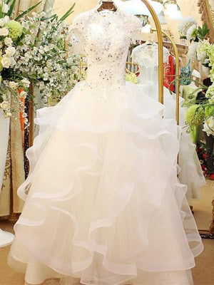 BohoProm Wedding Dresses Ball-Gown Illusion Chapel Train Organza Rhine Stone Crystal Wedding Dresses ASD2627