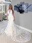 Beautiful Lace Jewel Neckline Mermaid Wedding Dresses With Pleats WD096