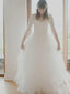 Beautiful Tulle V-neck Neckline 3/4 Length Sleeves Ball Gown Wedding Dress WD042