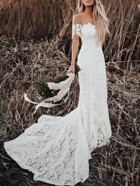 Lace column wedding store dress