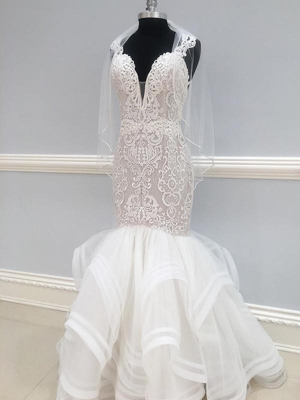 BohoProm Wedding Dresses Chic Lace & Tulle V-neck Neckline Floor-length Mermaid Wedding Dress WD059
