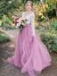 Chic Lace & Tulle V-neck Neckline Long Sleeves A-line Wedding Dresses WD153