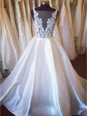 BohoProm Wedding Dresses Chic Satin Bateau Neckline Chapel Train A-line Wedding Dress WD036