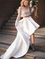 Delicate Lace & Satin Jewel Neckline 2 pieces A-line Wedding Dresses WD154