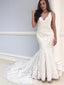 Delicate Lace V-neck Neckline Chapel Train Mermaid Wedding Dress WD071