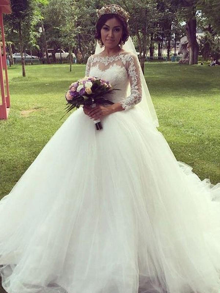 Delicate Lace Bateau Long Sleeves Chapel Train Sheath Wedding Dresses –  BohoProm