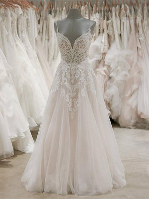 BohoProm Wedding Dresses Delicate Tulle Spaghetti Straps Neckline A-line Wedding Dresses WD141