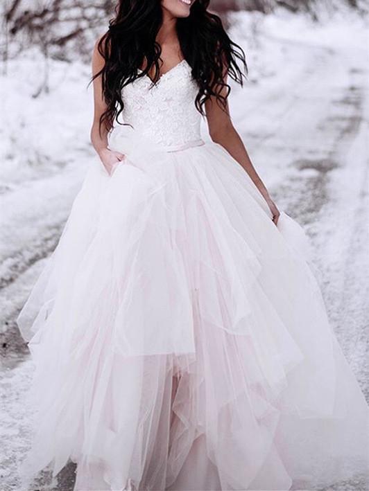 BohoProm Wedding Dresses Elegant Tulle & Lace Spaghetti Straps Neckline Ball Gown Wedding Dresses WD145