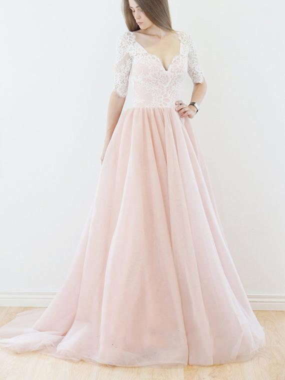 BohoProm Wedding Dresses Exquisite Chiffon V-neck Neckline A-line Wedding Dresses With Lace WD012