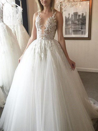 BohoProm Wedding Dresses Exquisite Tulle Jewel Neckline Ball Gown Wedding Dresses With Appliques WD045