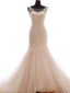 Eye-catching Tulle Bateau Neckline Mermaid Wedding Dresses With Beaded Appliques WD054