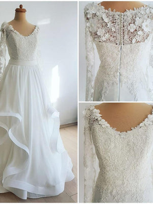 BohoProm Wedding Dresses Glamorous Chiffon V-neck Neckline A-line Wedding Dresses With Flowers WD110