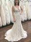 Glamorous Lace V-neck Neckline Backless Sheath Wedding Dress WD077
