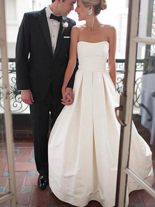 BohoProm Wedding Dresses Glamorous Satin Strapless Neckline A-line Wedding Dresses WD134