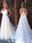 Glamorous Tulle Jewel Neckline A-line Wedding Dresses With Appliques & Beadings WD049