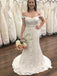 BohoProm Wedding Dresses Graceful Lace Off-the-shoulder Neckline Sweep Train Sheath Wedding Dresses WD098