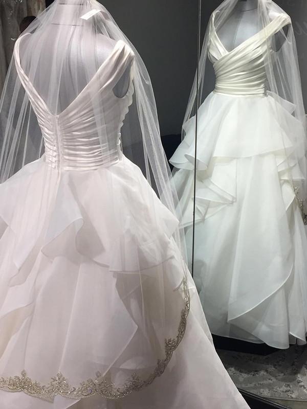 BohoProm Wedding Dresses Marvelous Satin & Organza V-neck Neckline A-line Wedding Dresses With Pleats WD079