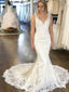 Mermaid Deep-V Chapel Train Satin Appliqued Wedding Dresses SWD041