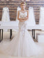 Mermaid Scoop-Neck Chapel Train Tulle Appliqued Ivory Wedding Dresses ASD26955