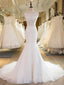 Mermaid Scoop-Neck Chapel Train Tulle Ivory Wedding Dresses With Appliques Beadings ASD26970