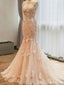 Mermaid Scoop-neck Sweep Train Tulle Lace Long Wedding Dresses HX0054