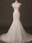 Mermaid Square Chapel Train Tulle Appliqued Ivory Wedding Dresses With Beadings ASD26967
