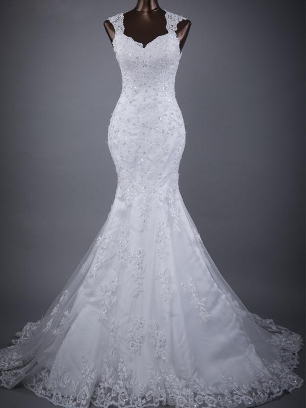 BohoProm Wedding Dresses Mermaid Sweetheart Chapel Train Tulle Appliqued Beaded White Wedding Dresses ASD26961