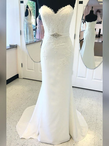 BohoProm Wedding Dresses Mermaid Sweetheart Sweep Train Satin Lace Beaded Rhine Stone Wedding Dresses SWD001