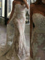 Mermaid Sweetheart Sweep Train Tulle Appliqued Beaded Wedding Dresses SWD010
