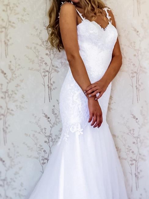 BohoProm Wedding Dresses Modern Tulle Spaghetti Straps Neckline Mermaid Wedding Dresses With Appliques WD022