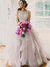 BohoProm Wedding Dresses Modest Tulle Scoop Neckline Sweep Train A-line Wedding Dress WD037