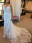 Modest Tulle V-neck Neckline Chapel Train Sheath Wedding Dresses With Appliques WD061